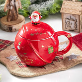Cute Christmas Mug With Lid And Spoon, Mug Gift Red 450ml/15oz